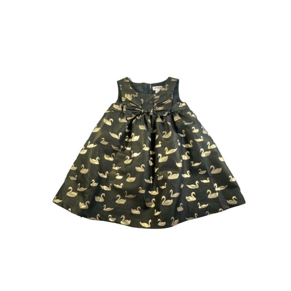 Cat and Jack Toddler Girl’s 4T Black Gold Swan Dress Holiday Special Occasion